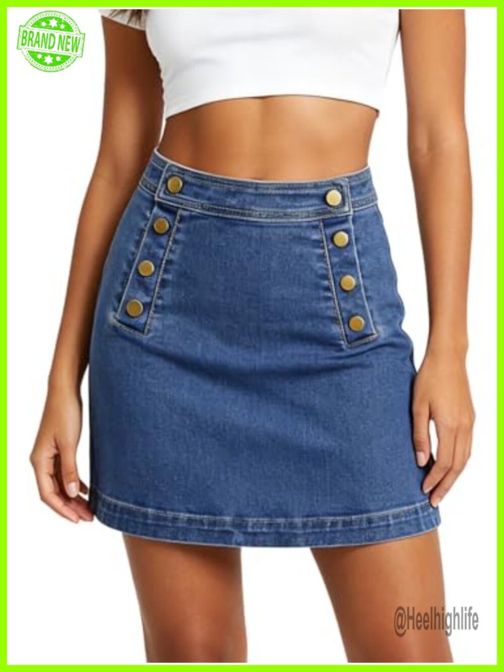 High Waist Denim Mini Skirt A-Line Flared Jean Skirt